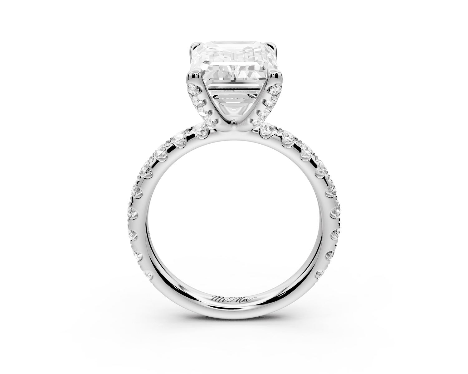 Elise - 3ct 18k white gold emerald diamond 6 - Talon Prong Diamond Crown with Pavé Engagement Ring - Mr. Alex Jewelry