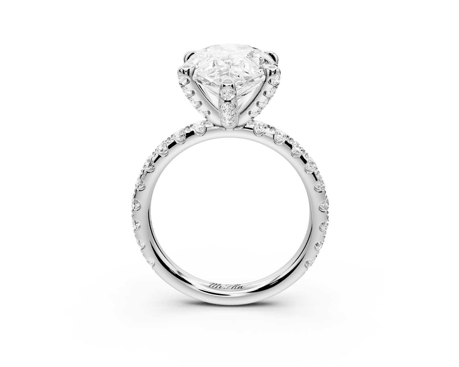 Elise - 3ct 18k white gold pear diamond 6 - Talon Prong Diamond Crown with Pavé Engagement Ring - Mr. Alex Jewelry