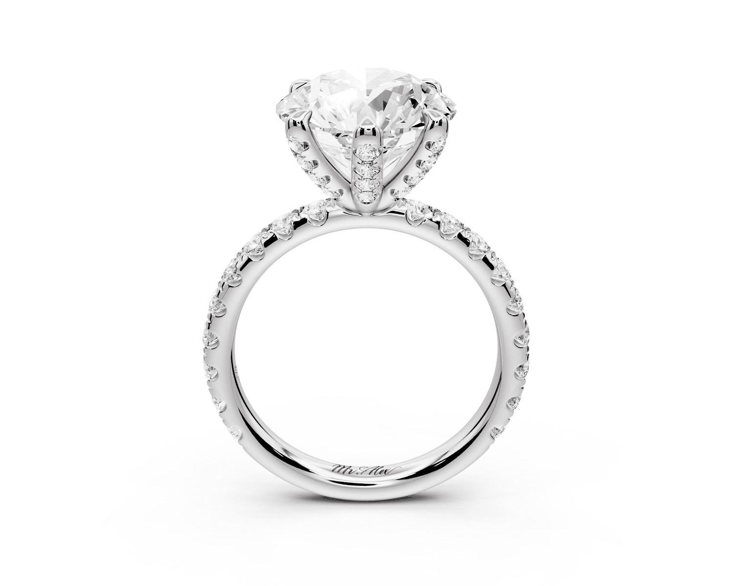 Elise - 3ct 18k white gold round diamond 6 - Talon Prong Diamond Crown with Pavé Engagement Ring - Mr. Alex Jewelry