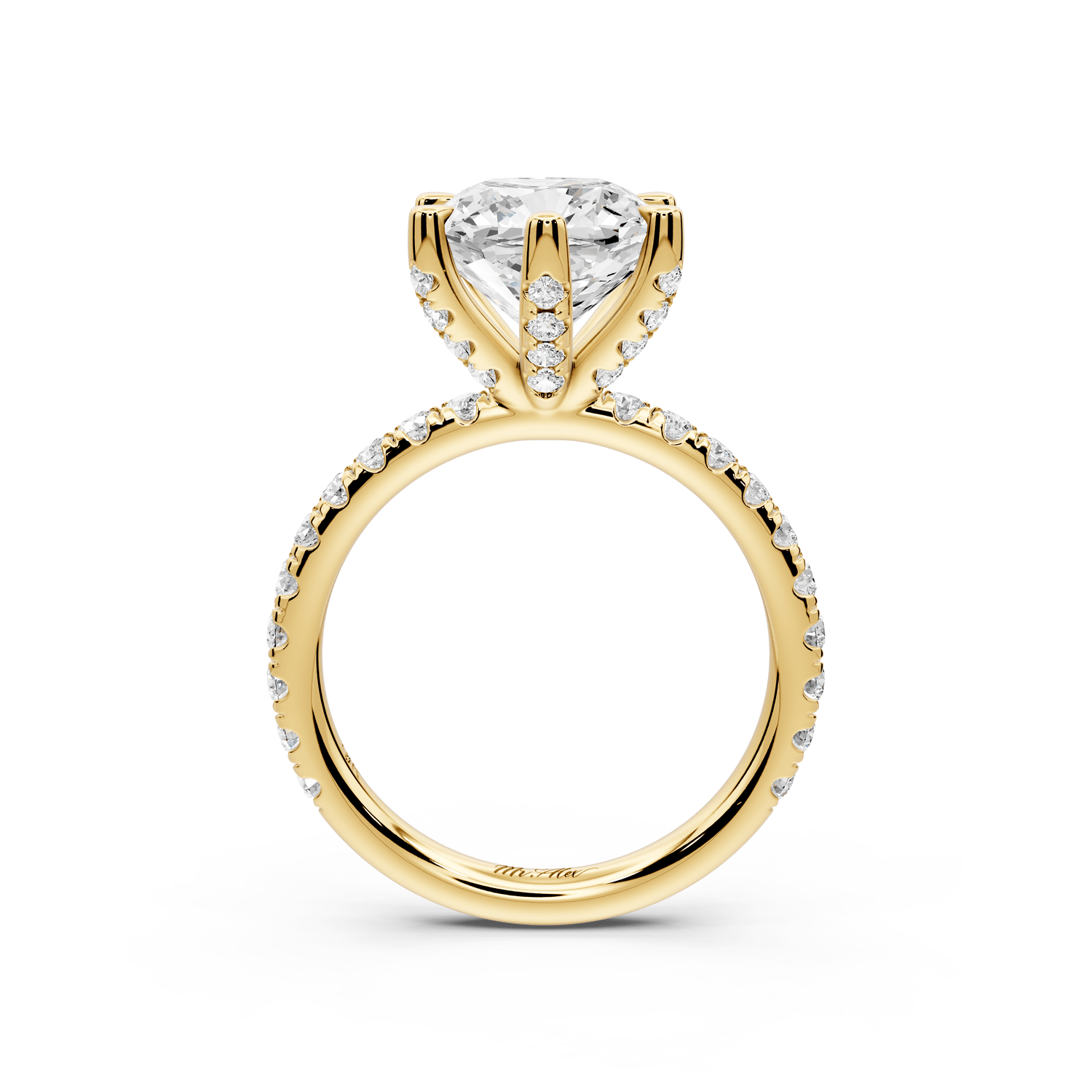Elise - 3ct 18k yellow gold cushion diamond 6 - Talon Prong Diamond Crown with Pavé Engagement Ring - Mr. Alex Jewelry