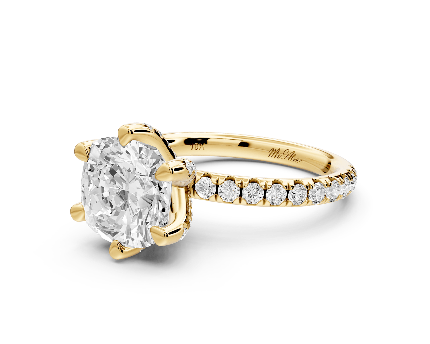 Elise - 3ct 18k yellow gold cushion diamond 6 - Talon Prong Diamond Crown with Pavé Engagement Ring - Mr. Alex Jewelry