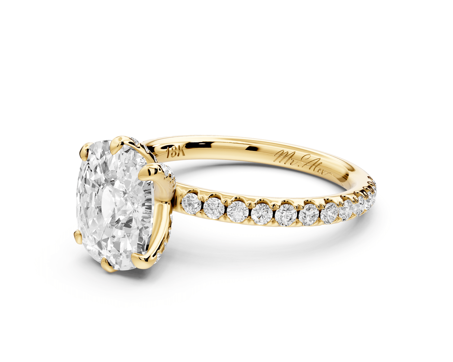Elise - 3ct 18k yellow gold ecushion diamond 6 - Talon Prong Diamond Crown with Pavé Engagement Ring - Mr. Alex Jewelry