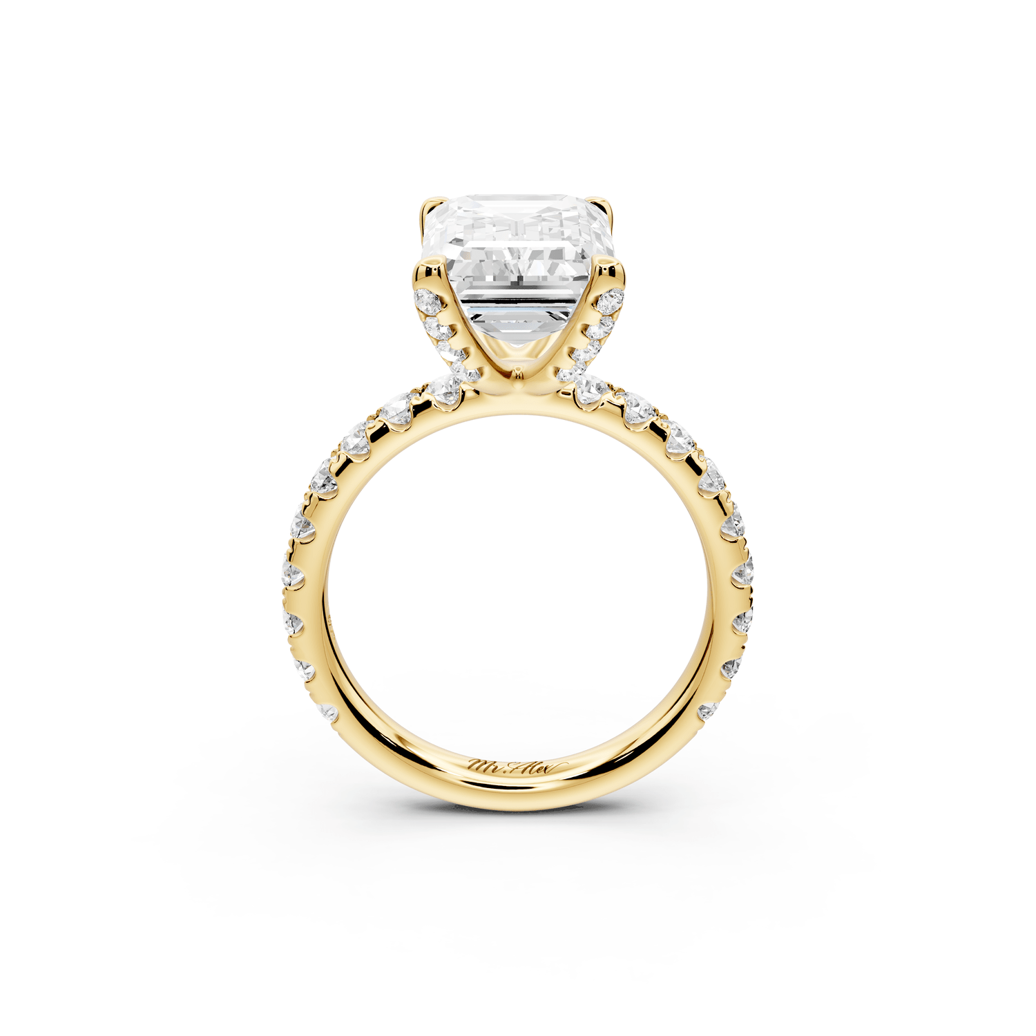Elise - 3ct 18k yellow gold emerald diamond 6 - Talon Prong Diamond Crown with Pavé Engagement Ring - Mr. Alex Jewelry