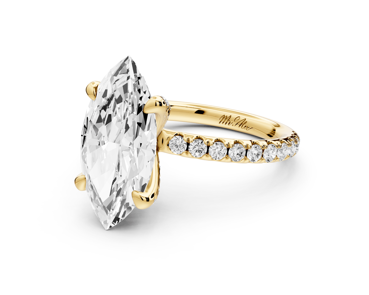 Elise - 3ct 18k yellow gold marquise diamond 6 - Talon Prong Diamond Crown with Pavé Engagement Ring - Mr. Alex Jewelry