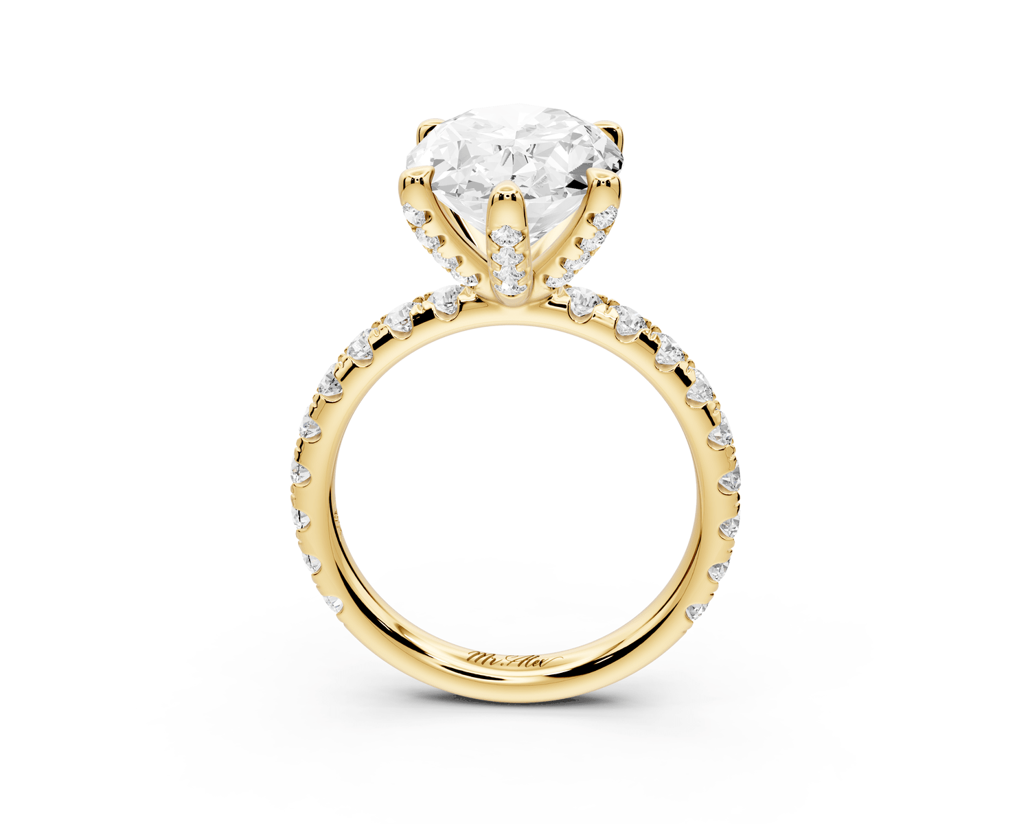 Elise - 3ct 18k yellow gold oval diamond 6 - Talon Prong Diamond Crown with Pavé Engagement Ring - Mr. Alex Jewelry