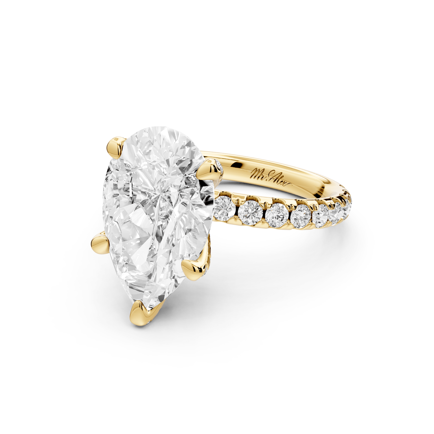 Elise - 3ct 18k yellow gold pear diamond 6 - Talon Prong Diamond Crown with Pavé Engagement Ring - Mr. Alex Jewelry