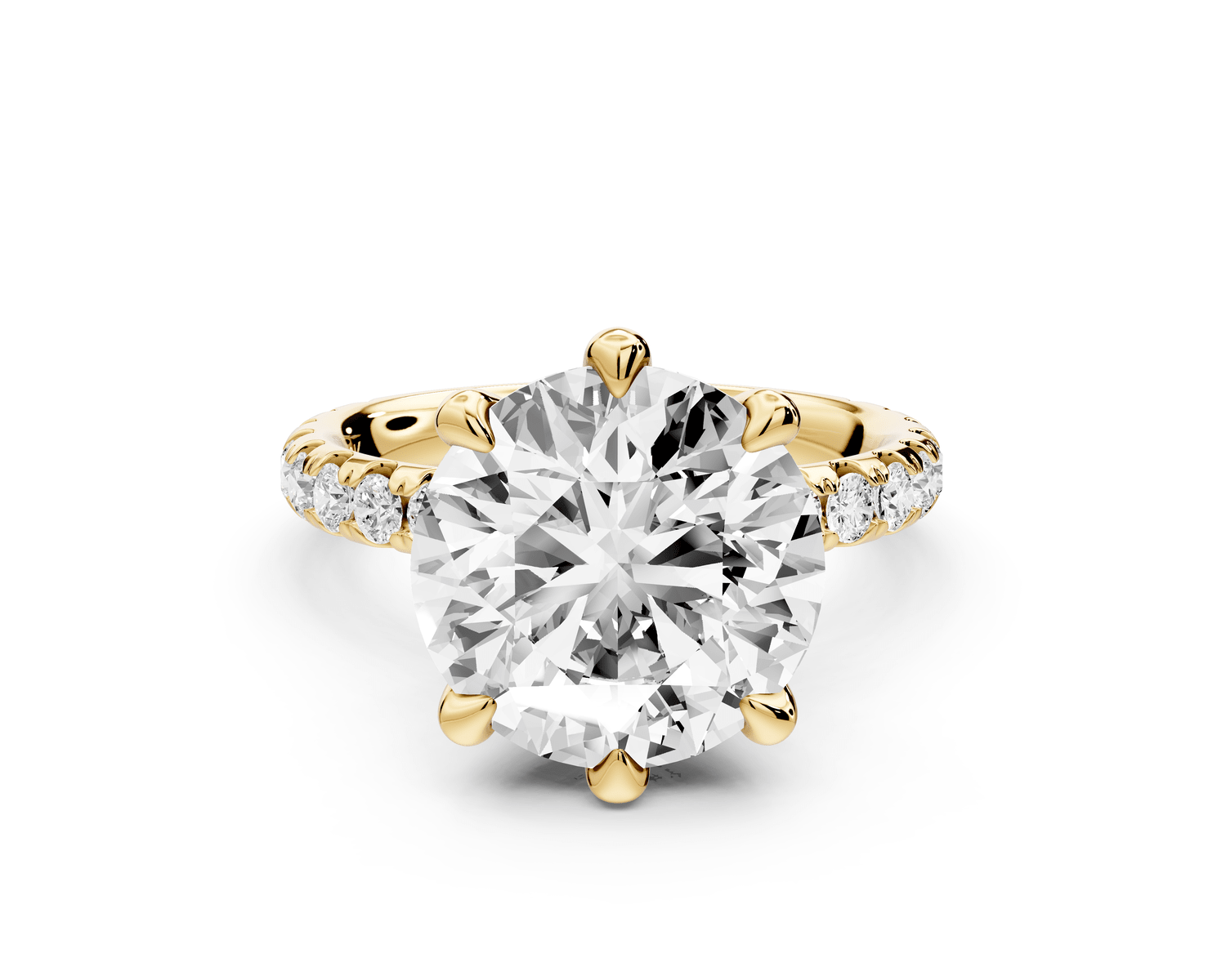 Elise - 3ct 18k yellow gold round diamond 6 - Talon Prong Diamond Crown with Pavé Engagement Ring - Mr. Alex Jewelry