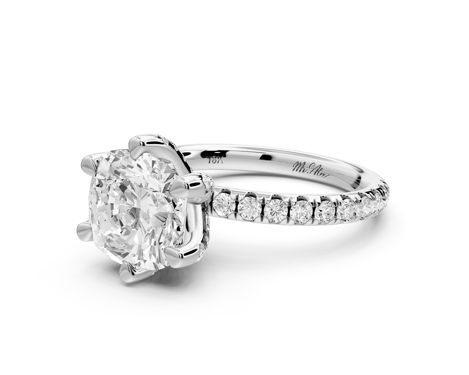 Elise - 3ct platinum cushion diamond 6 - Talon Prong Diamond Crown with Pavé Engagement Ring - Mr. Alex Jewelry