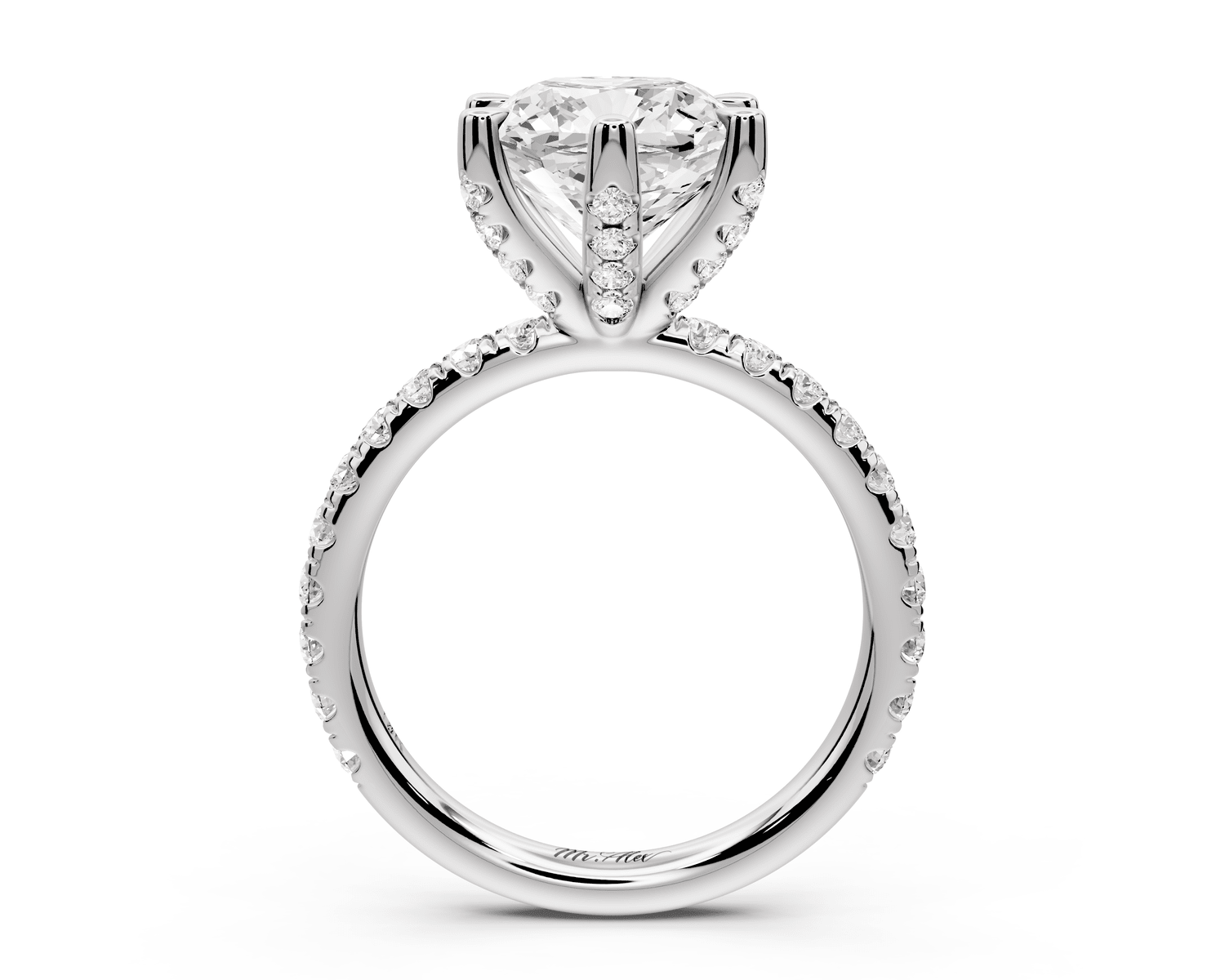 Elise - 3ct platinum cushion diamond 6 - Talon Prong Diamond Crown with Pavé Engagement Ring - Mr. Alex Jewelry