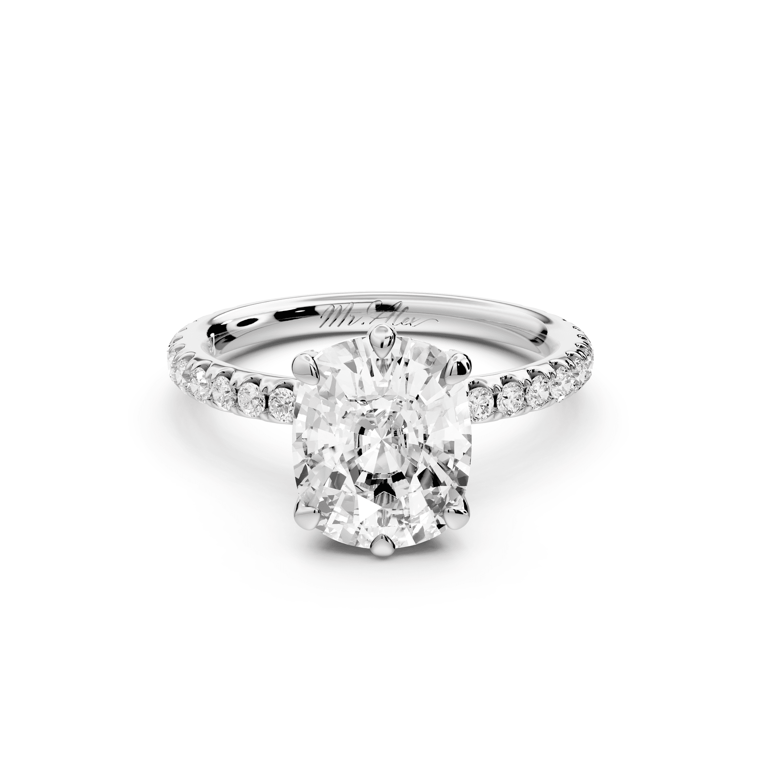 Elise - 3ct platinum ecushion diamond 6 - Talon Prong Diamond Crown with Pavé Engagement Ring - Mr. Alex Jewelry