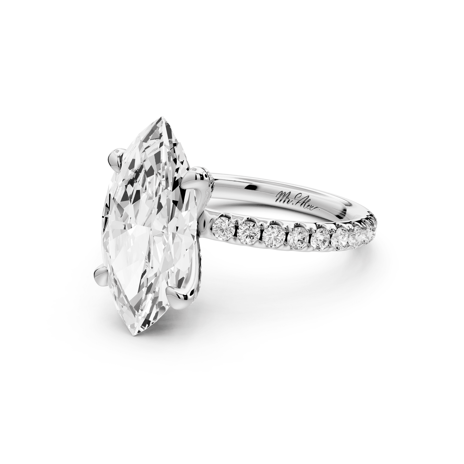Elise - 3ct platinum marquise diamond 6 - Talon Prong Diamond Crown with Pavé Engagement Ring - Mr. Alex Jewelry