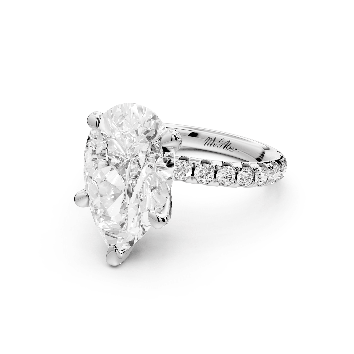Elise - 3ct platinum pear diamond 6 - Talon Prong Diamond Crown with Pavé Engagement Ring - Mr. Alex Jewelry