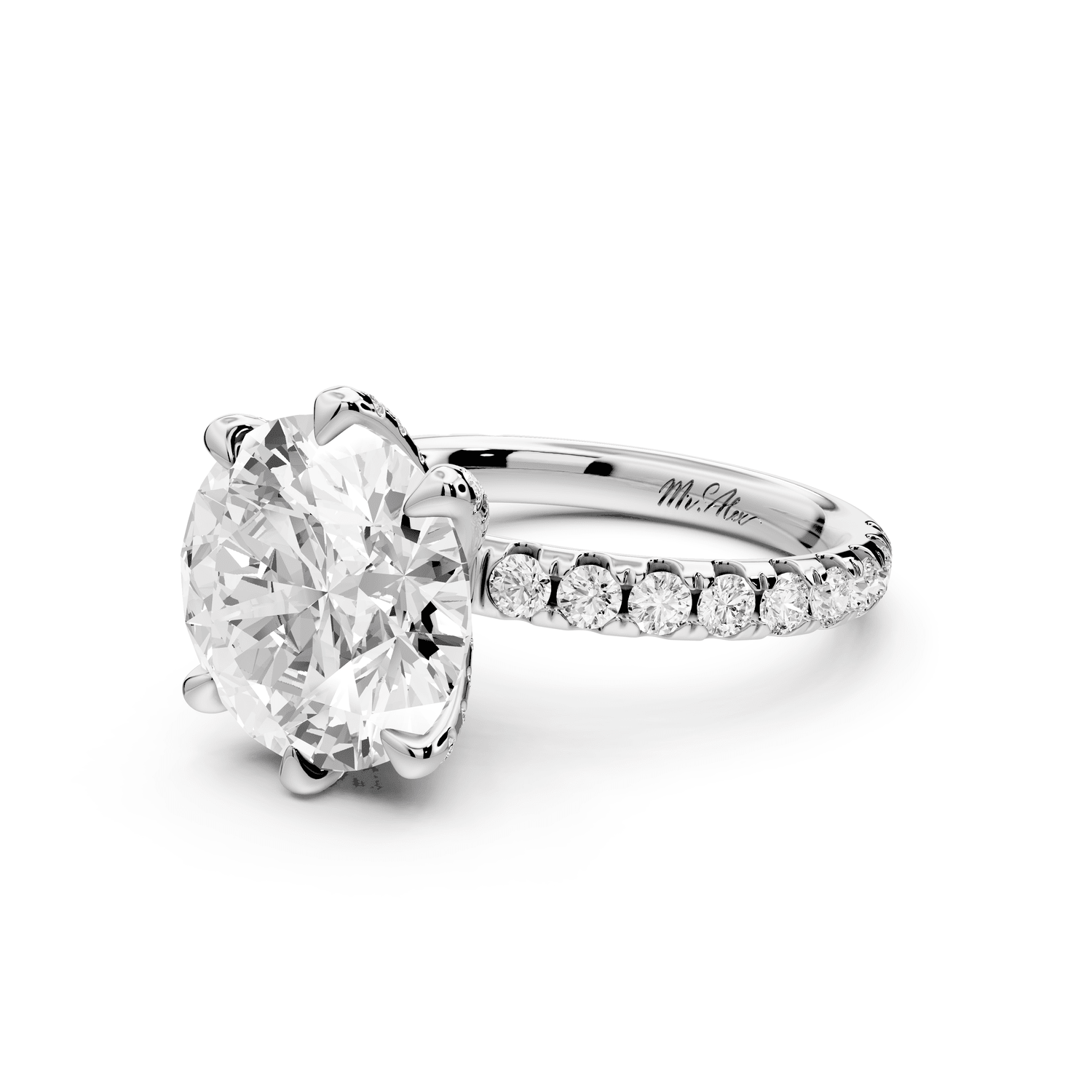 Elise - 3ct platinum round diamond 6 - Talon Prong Diamond Crown with Pavé Engagement Ring - Mr. Alex Jewelry