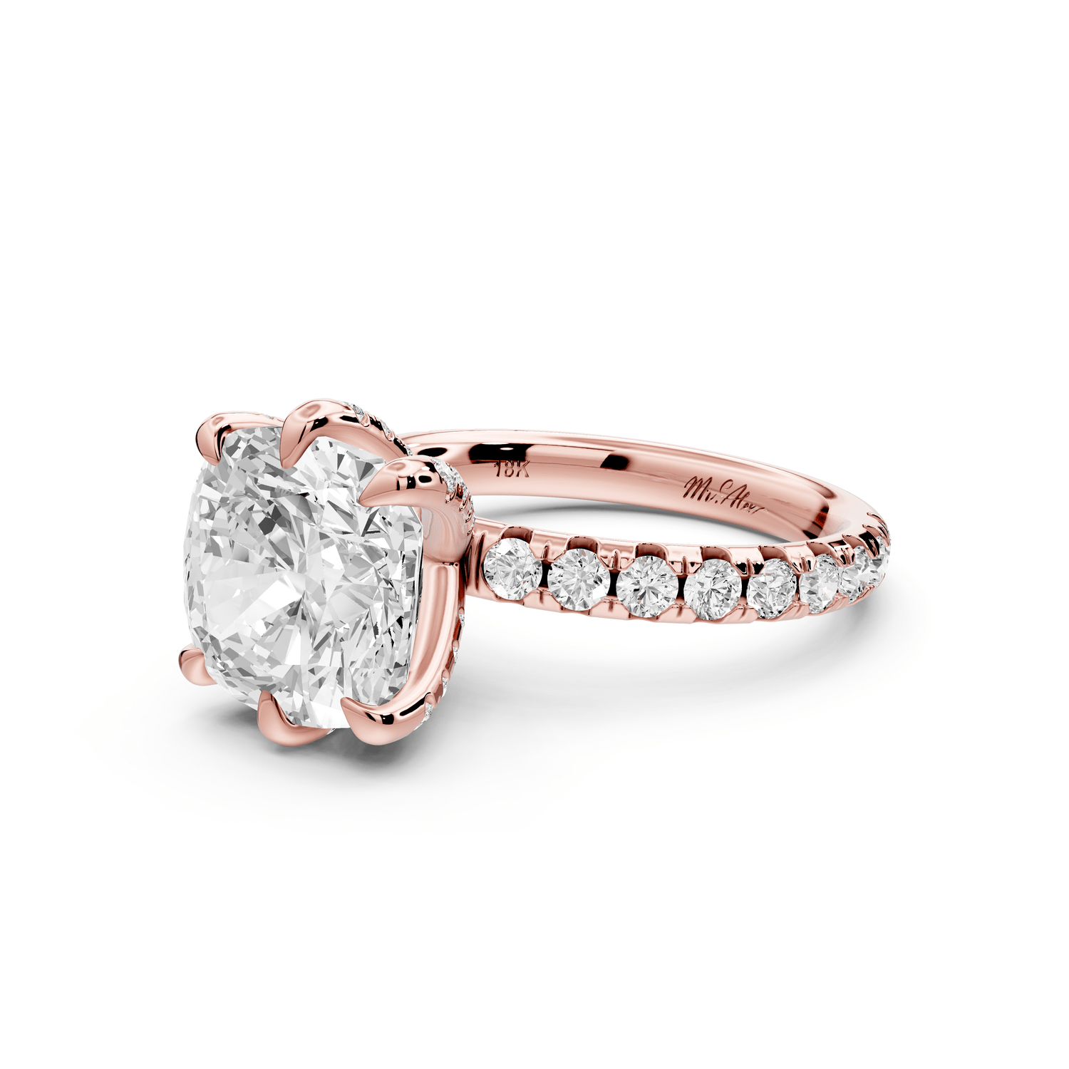Elise - 4ct 14k rose gold cushion diamond 6 - Talon Prong Diamond Crown with Pavé Engagement Ring - Mr. Alex Jewelry