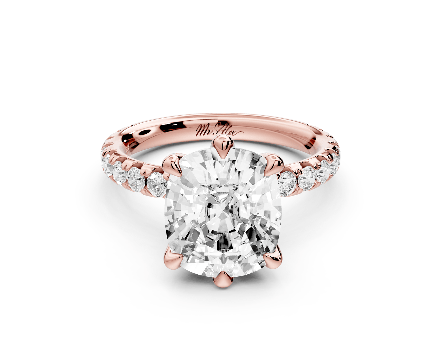 Elise - 4ct 14k rose gold ecushion diamond 6 - Talon Prong Diamond Crown with Pavé Engagement Ring - Mr. Alex Jewelry