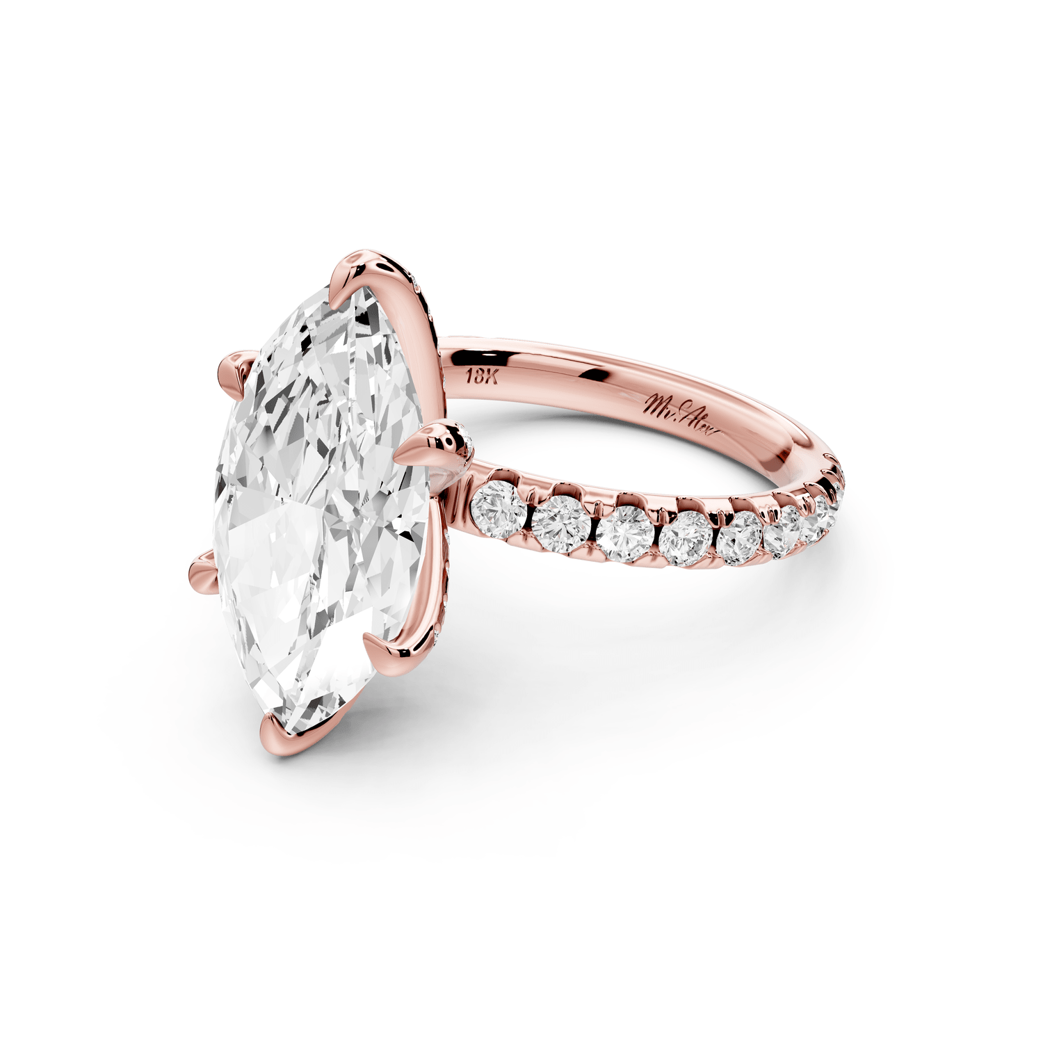 Elise - 4ct 14k rose gold marquise diamond 6 - Talon Prong Diamond Crown with Pavé Engagement Ring - Mr. Alex Jewelry