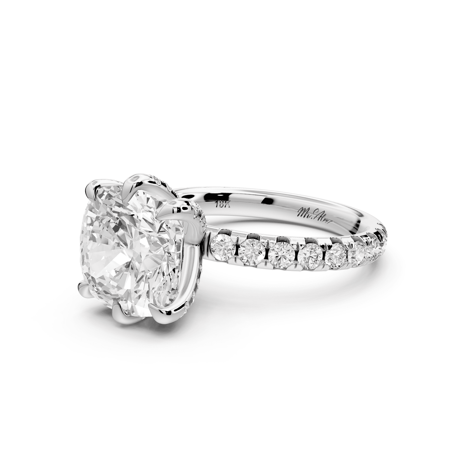 Elise - 4ct 14k white gold cushion diamond 6 - Talon Prong Diamond Crown with Pavé Engagement Ring - Mr. Alex Jewelry