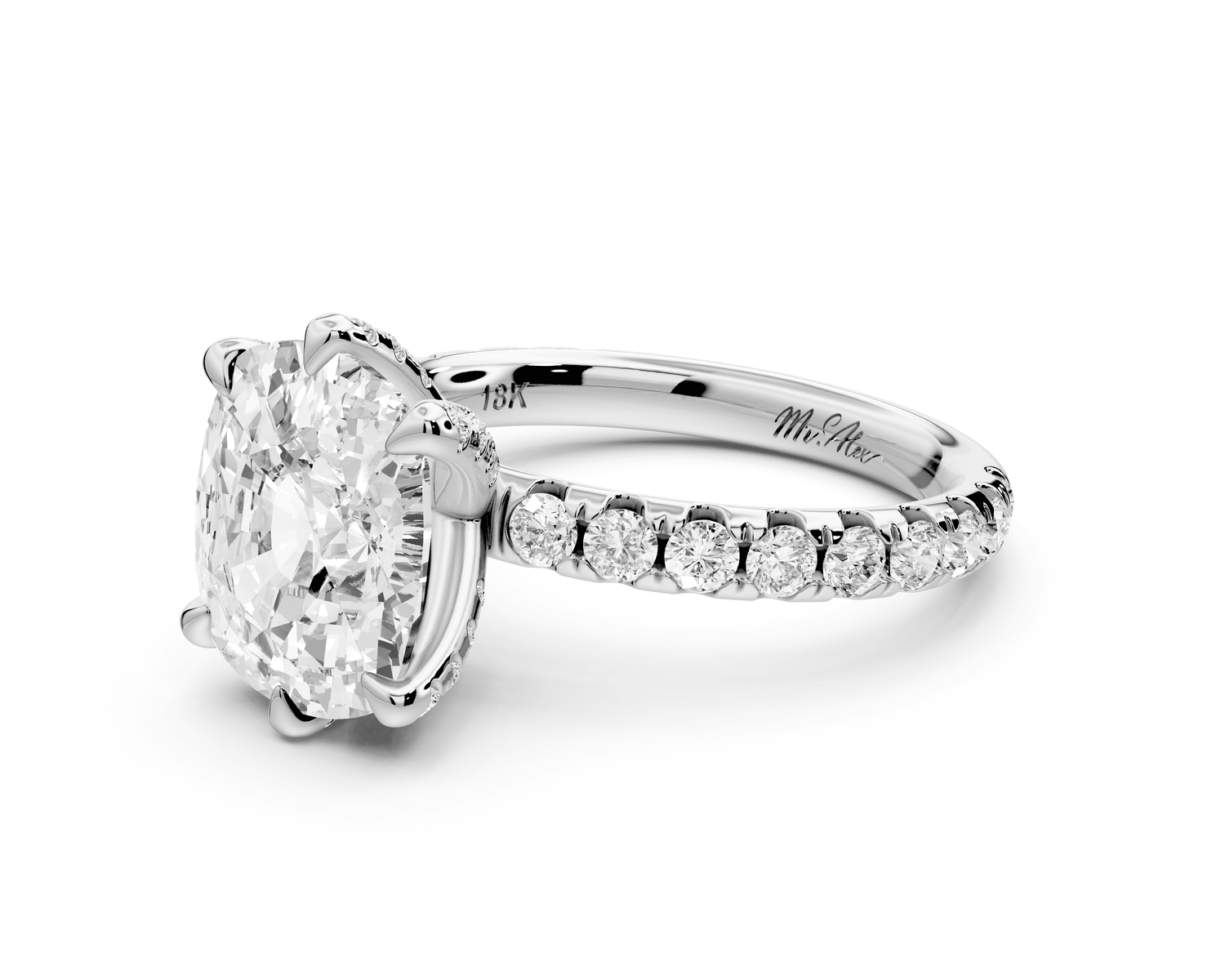 Elise - 4ct 14k white gold ecushion diamond 6 - Talon Prong Diamond Crown with Pavé Engagement Ring - Mr. Alex Jewelry
