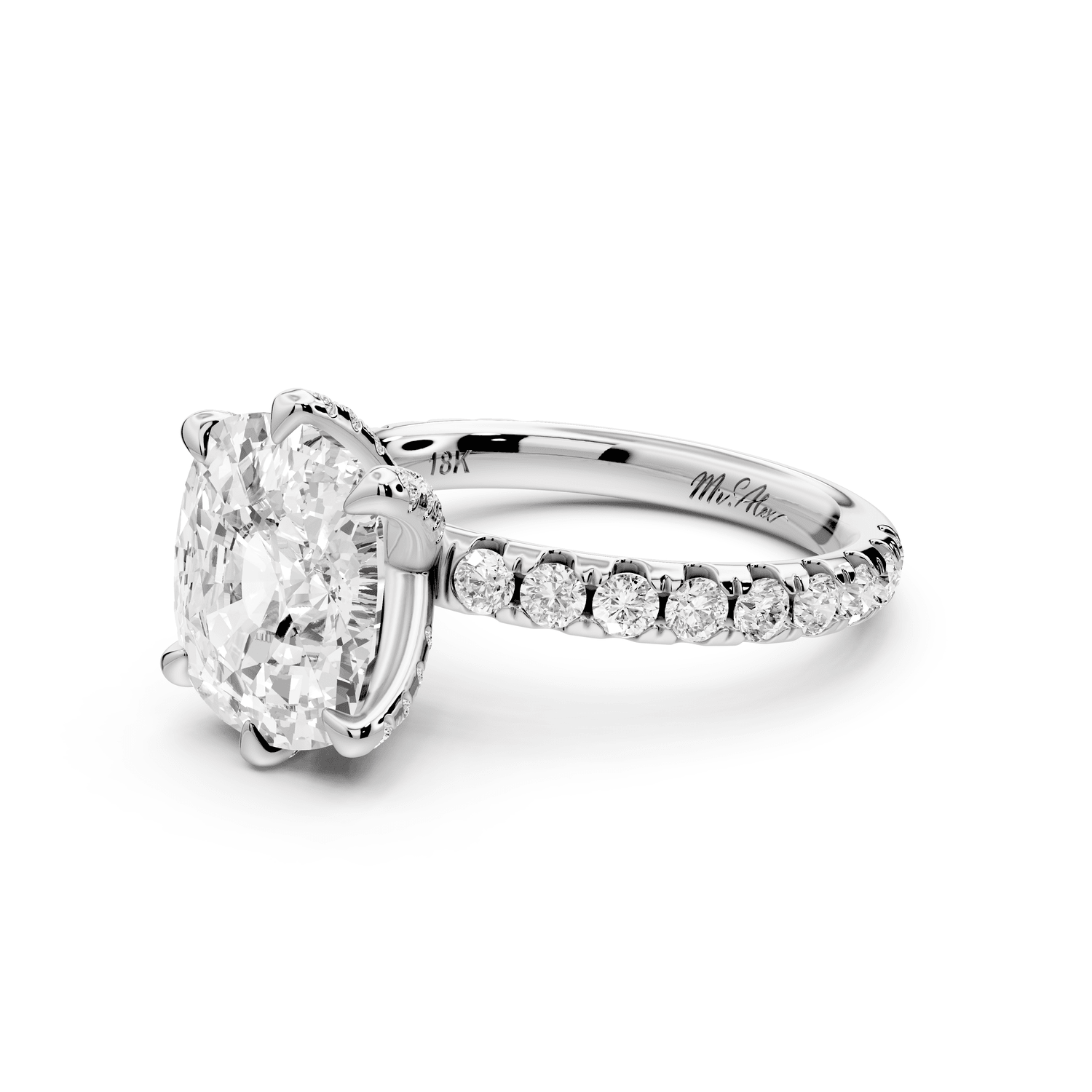 Elise - 4ct 14k white gold ecushion diamond 6 - Talon Prong Diamond Crown with Pavé Engagement Ring - Mr. Alex Jewelry