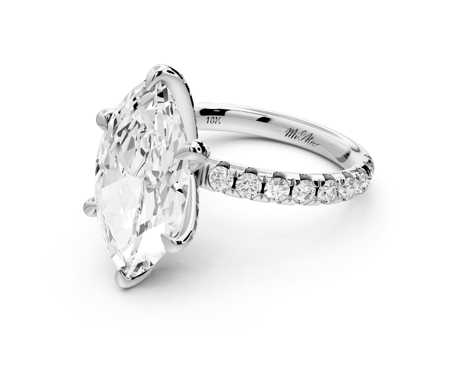 Elise - 4ct 14k white gold marquise diamond 6 - Talon Prong Diamond Crown with Pavé Engagement Ring - Mr. Alex Jewelry