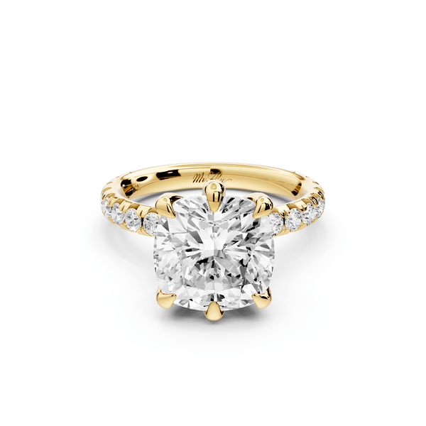 Elise - 4ct 14k yellow gold cushion diamond 6 - Talon Prong Diamond Crown with Pavé Engagement Ring - Mr. Alex Jewelry
