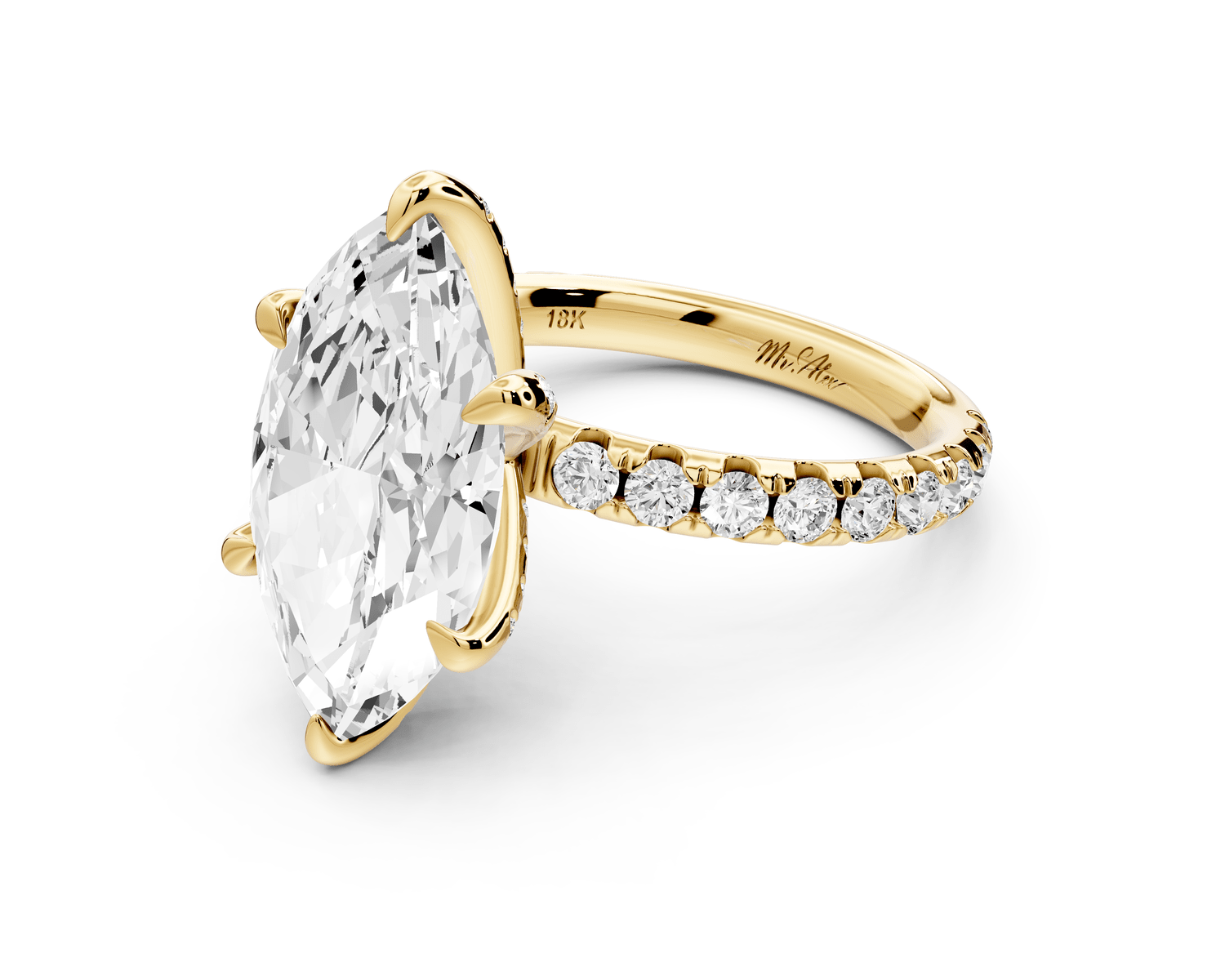 Elise - 4ct 14k yellow gold marquise diamond 6 - Talon Prong Diamond Crown with Pavé Engagement Ring - Mr. Alex Jewelry