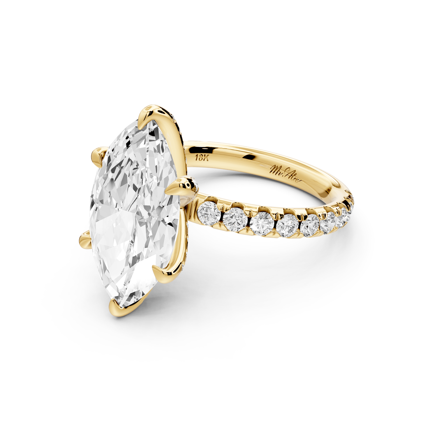 Elise - 4ct 14k yellow gold marquise diamond 6 - Talon Prong Diamond Crown with Pavé Engagement Ring - Mr. Alex Jewelry