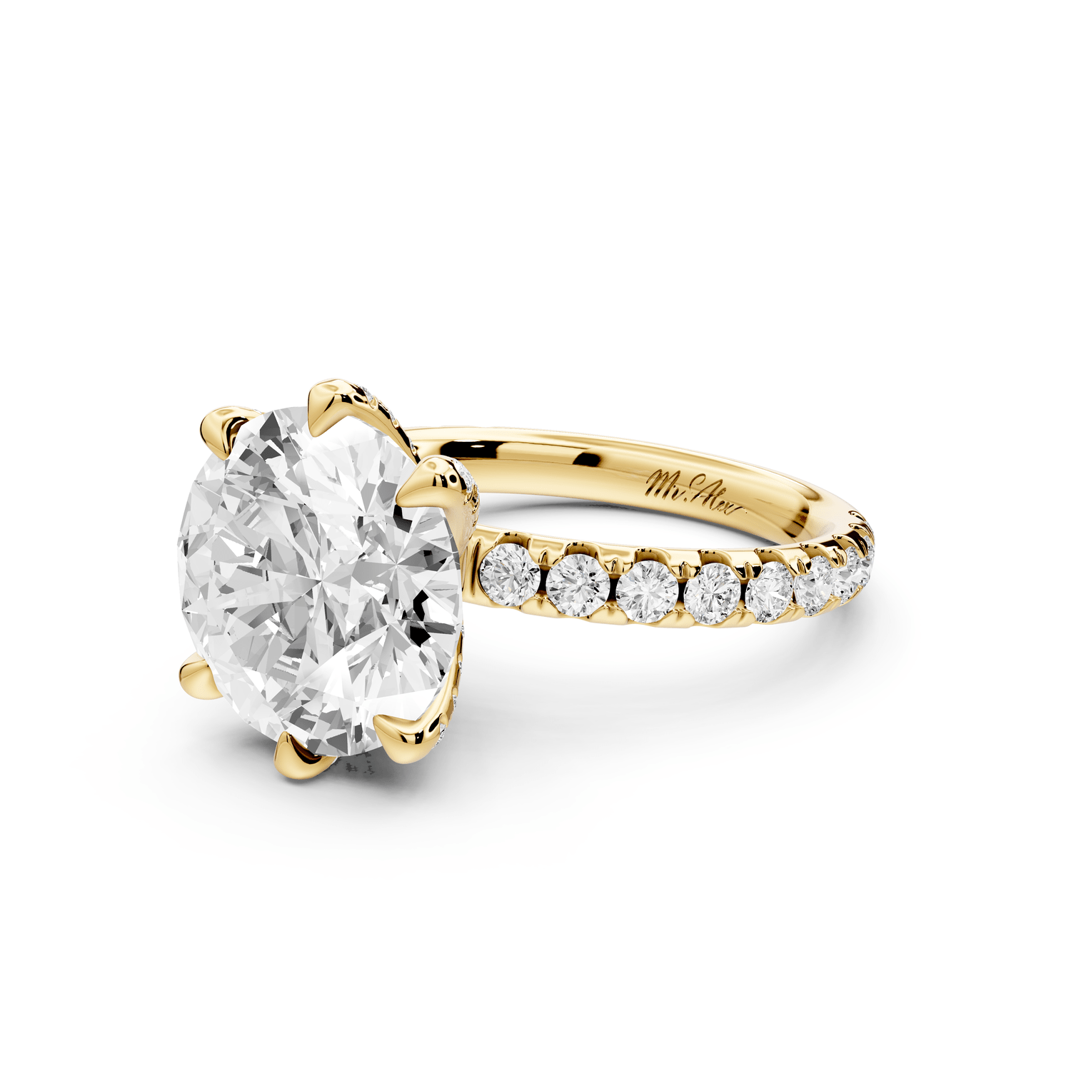 Elise - 4ct 14k yellow gold round diamond 6 - Talon Prong Diamond Crown with Pavé Engagement Ring - Mr. Alex Jewelry
