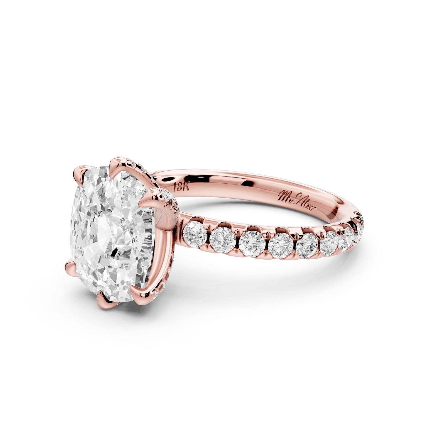 Elise - 4ct 18k rose gold ecushion diamond 6 - Talon Prong Diamond Crown with Pavé Engagement Ring - Mr. Alex Jewelry
