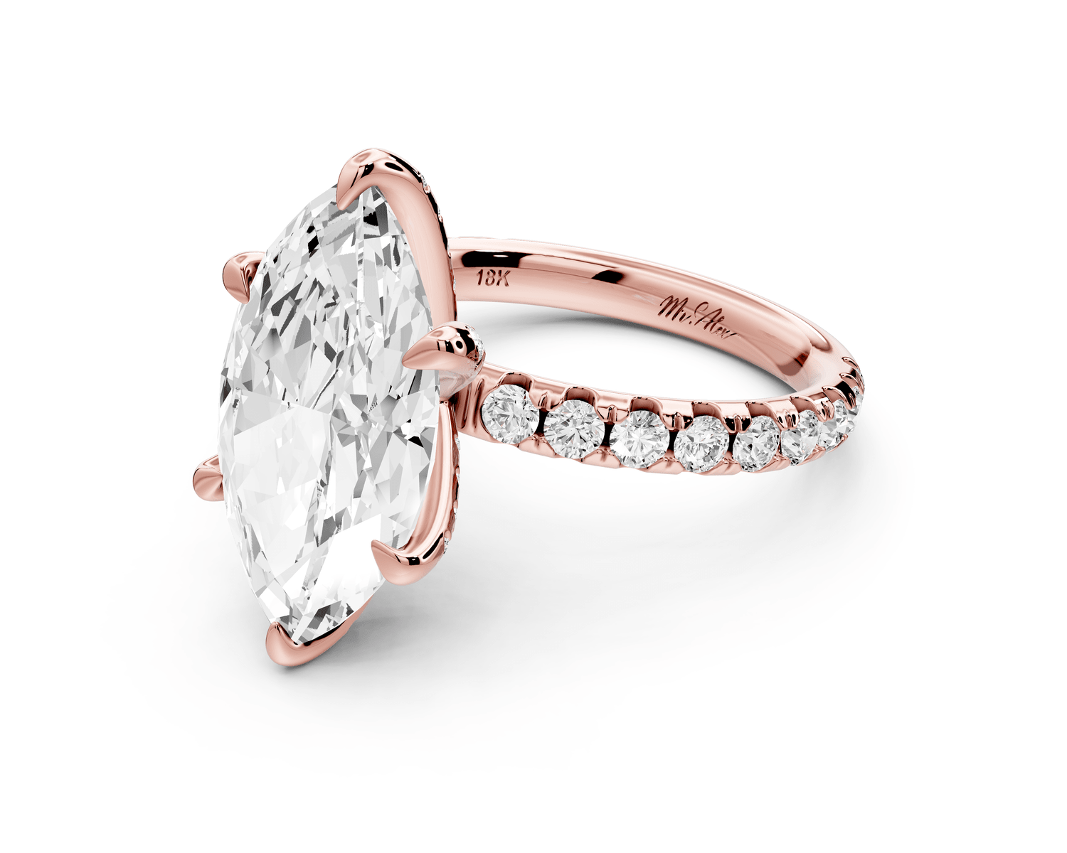 Elise - 4ct 18k rose gold marquise diamond 6 - Talon Prong Diamond Crown with Pavé Engagement Ring - Mr. Alex Jewelry