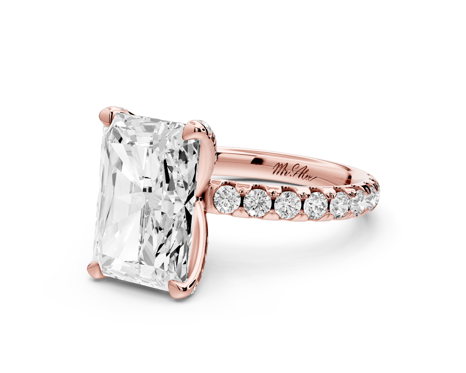 Elise - 4ct 18k rose gold radiant diamond 6 - Talon Prong Diamond Crown with Pavé Engagement Ring - Mr. Alex Jewelry