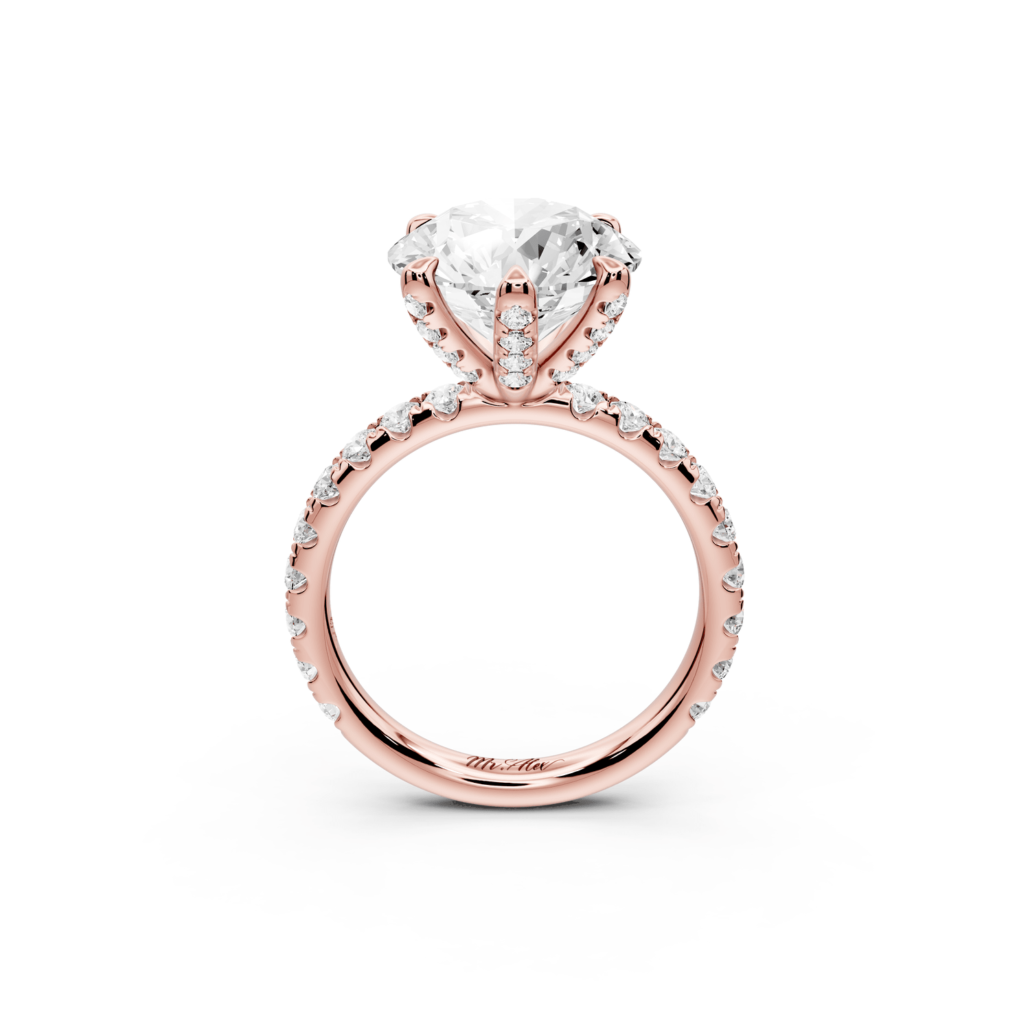 Elise - 4ct 18k rose gold round diamond 6 - Talon Prong Diamond Crown with Pavé Engagement Ring - Mr. Alex Jewelry