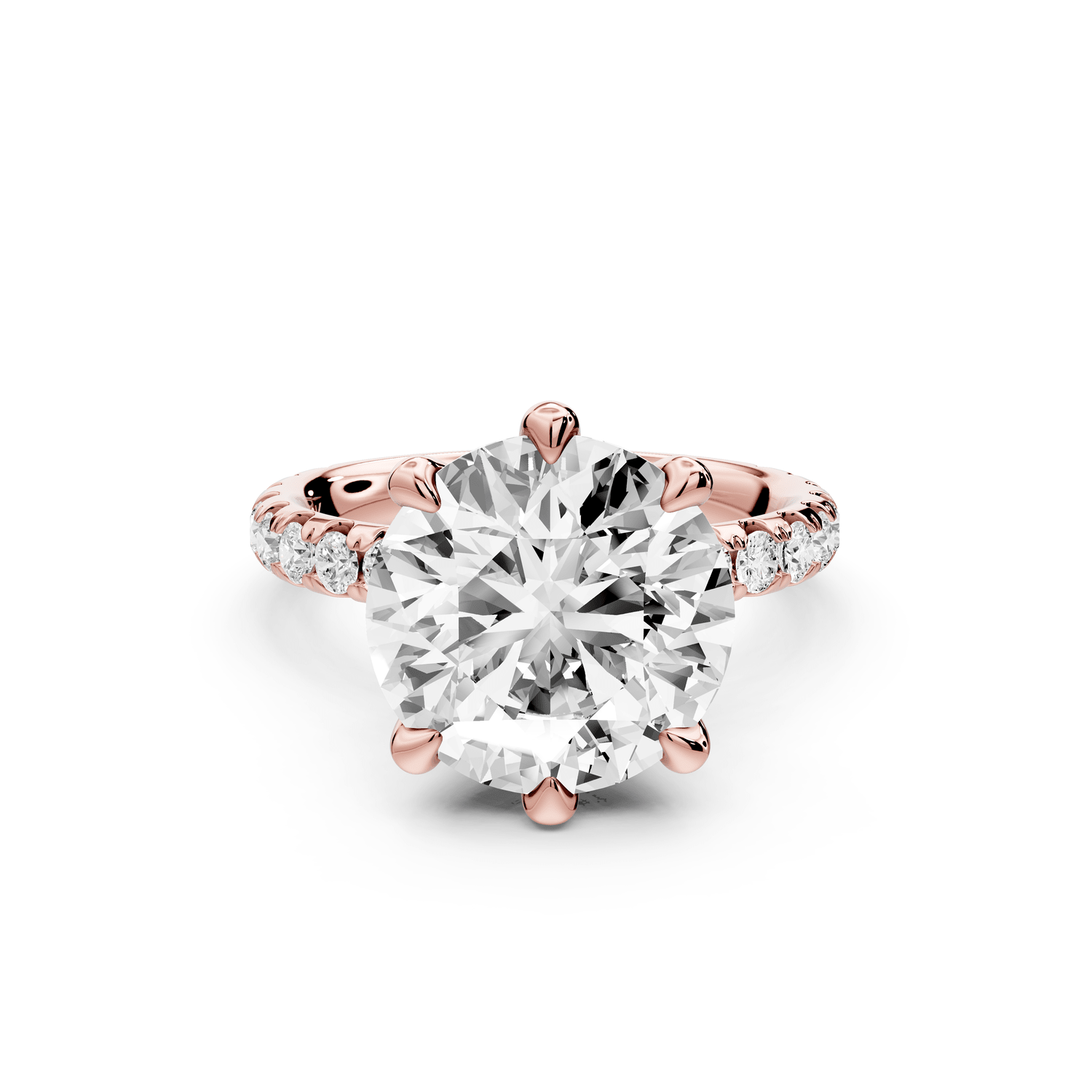 Elise - 4ct 18k rose gold round diamond 6 - Talon Prong Diamond Crown with Pavé Engagement Ring - Mr. Alex Jewelry