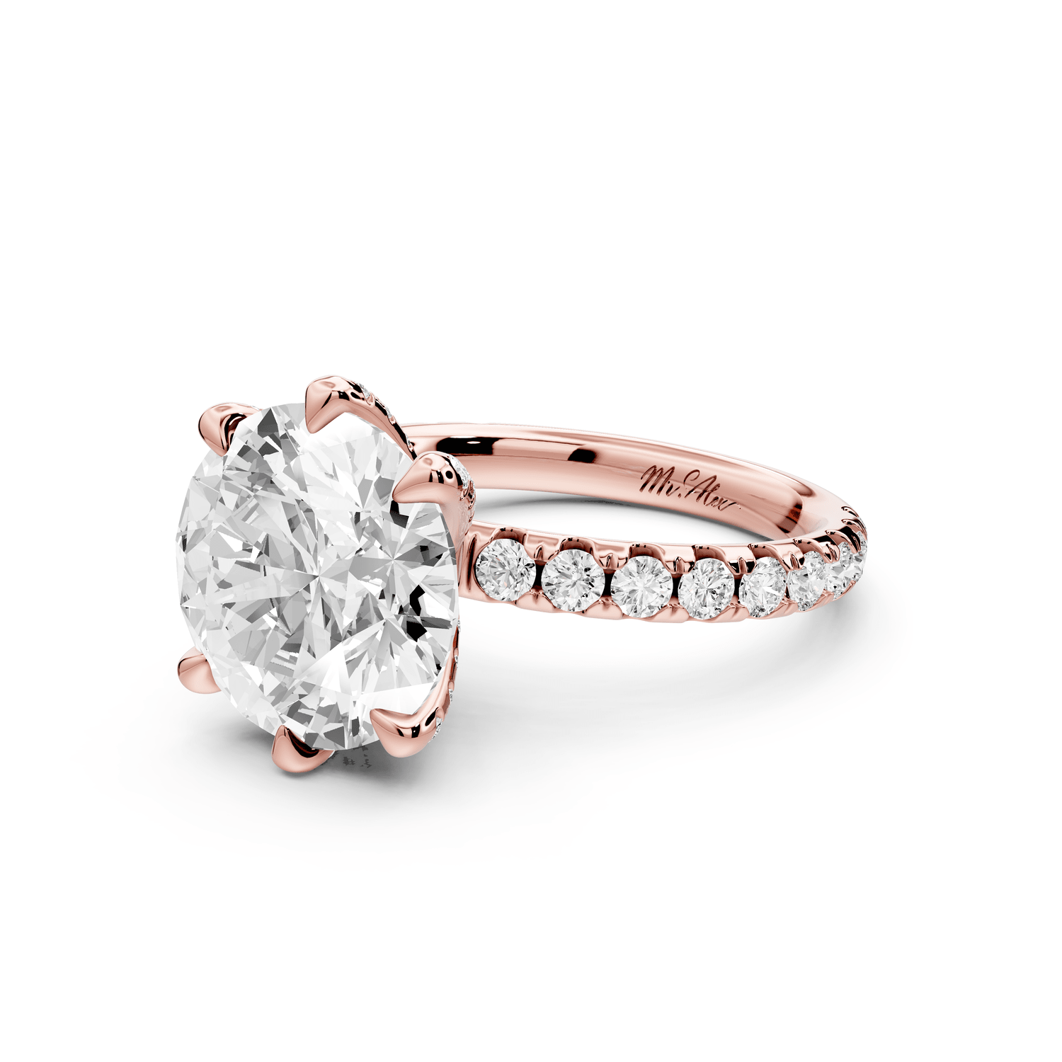 Elise - 4ct 18k rose gold round diamond 6 - Talon Prong Diamond Crown with Pavé Engagement Ring - Mr. Alex Jewelry