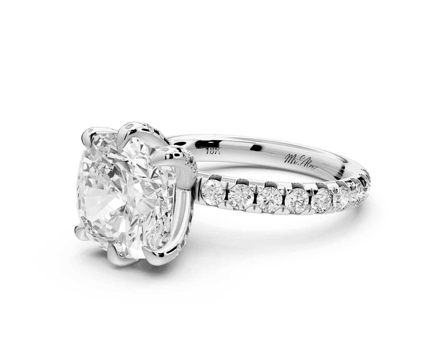 Elise - 4ct 18k white gold cushion diamond 6 - Talon Prong Diamond Crown with Pavé Engagement Ring - Mr. Alex Jewelry
