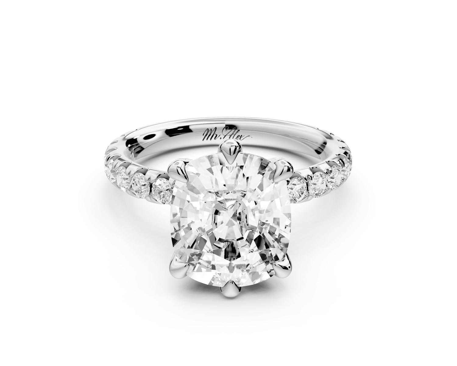 Elise - 4ct 18k white gold ecushion diamond 6 - Talon Prong Diamond Crown with Pavé Engagement Ring - Mr. Alex Jewelry
