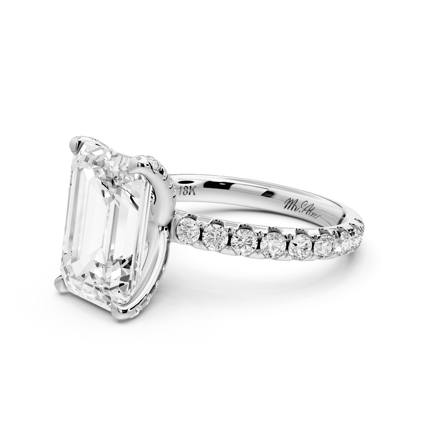 Elise - 4ct 18k white gold emerald diamond 6 - Talon Prong Diamond Crown with Pavé Engagement Ring - Mr. Alex Jewelry