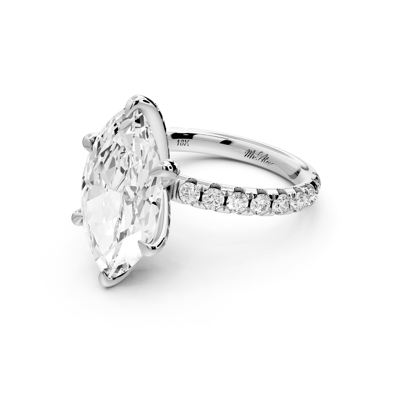 Elise - 4ct 18k white gold marquise diamond 6 - Talon Prong Diamond Crown with Pavé Engagement Ring - Mr. Alex Jewelry