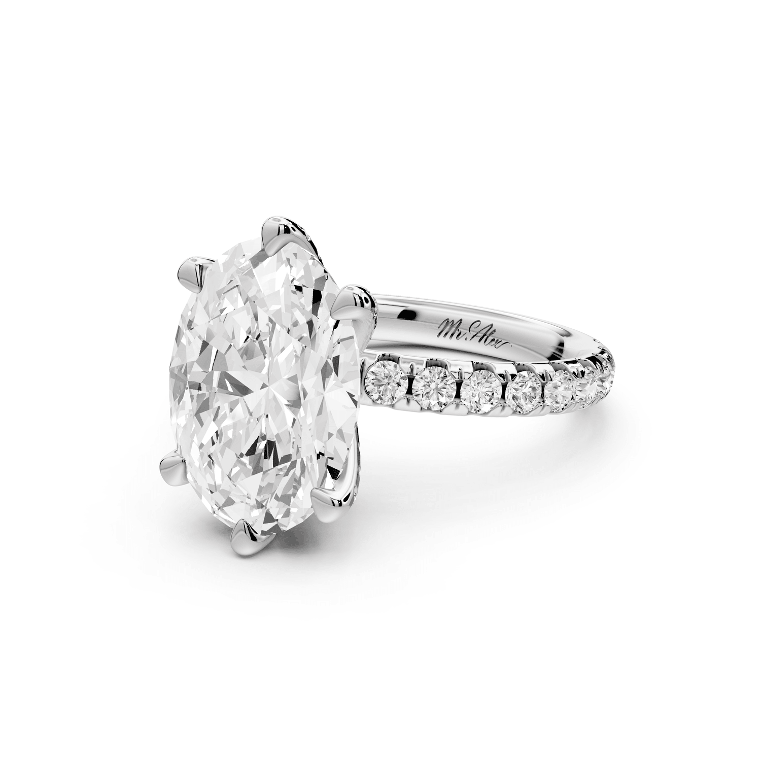 Elise - 4ct 18k white gold oval diamond 6 - Talon Prong Diamond Crown with Pavé Engagement Ring - Mr. Alex Jewelry