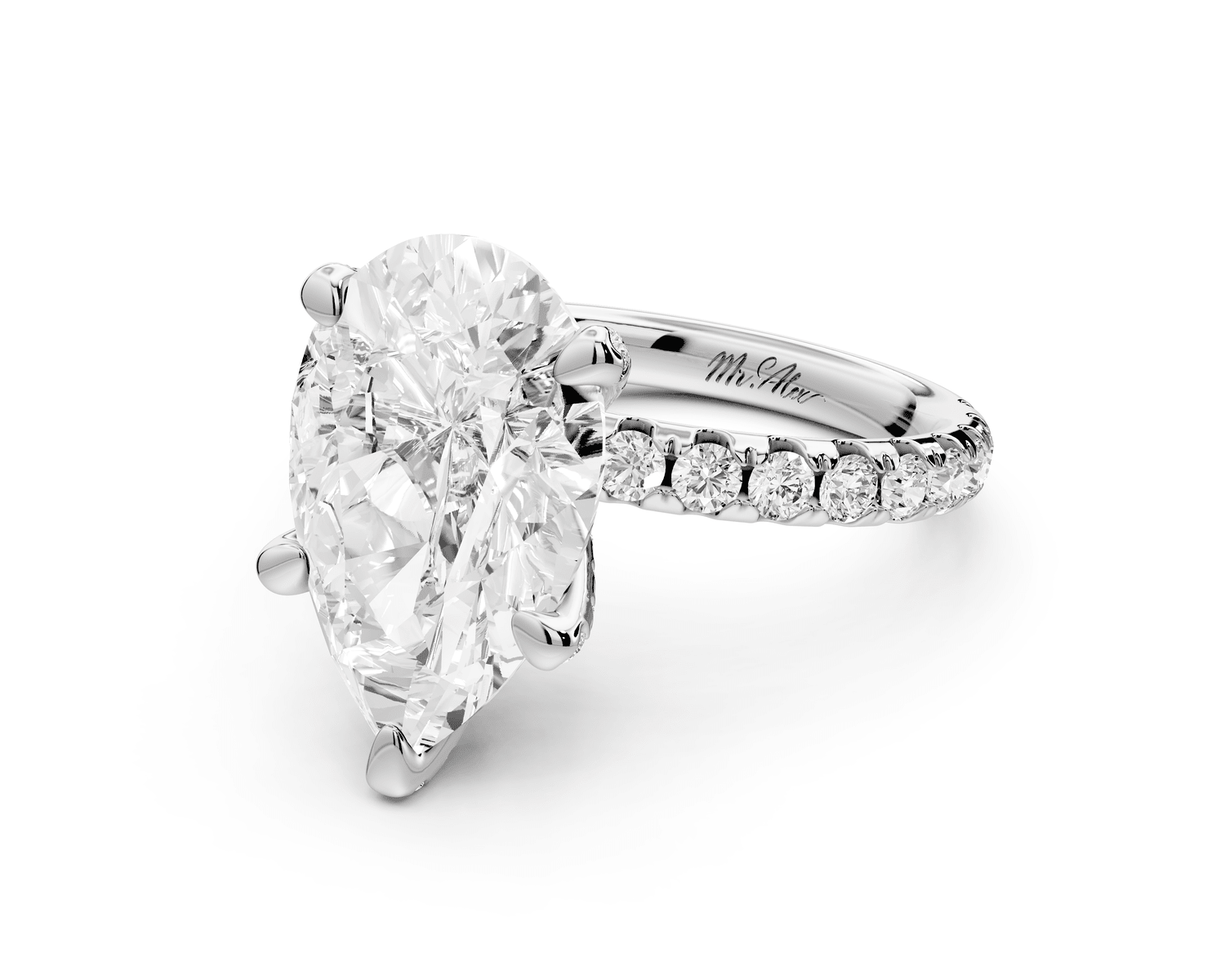 Elise - 4ct 18k white gold pear diamond 6 - Talon Prong Diamond Crown with Pavé Engagement Ring - Mr. Alex Jewelry