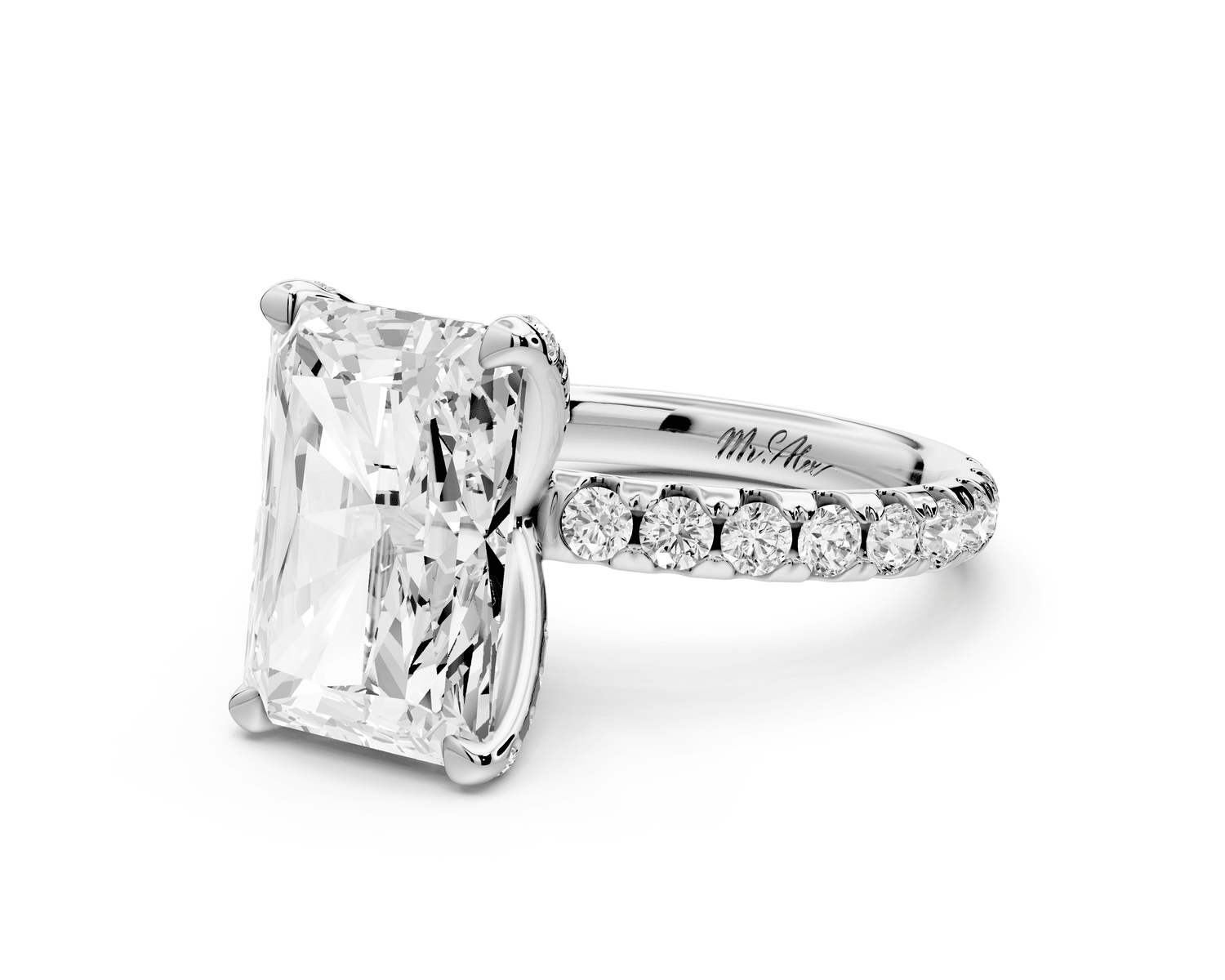 Elise - 4ct 18k white gold radiant diamond 6 - Talon Prong Diamond Crown with Pavé Engagement Ring - Mr. Alex Jewelry