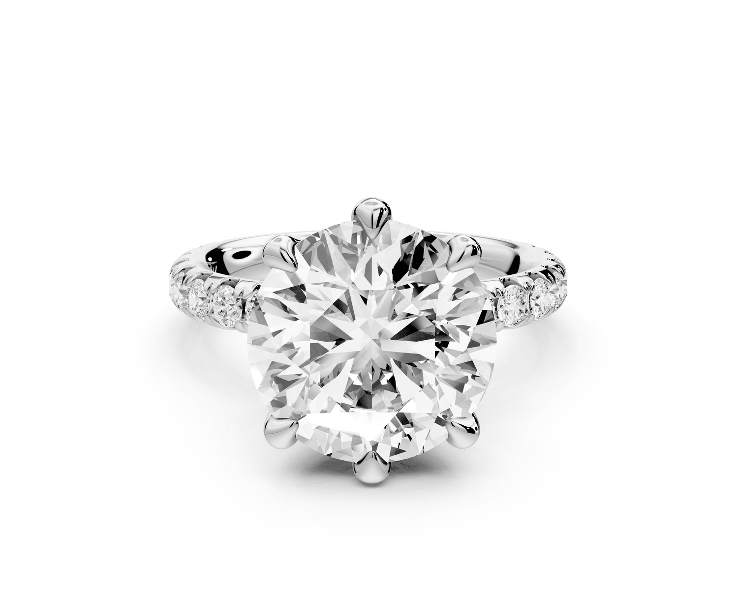 Elise - 4ct 18k white gold round diamond 6 - Talon Prong Diamond Crown with Pavé Engagement Ring - Mr. Alex Jewelry