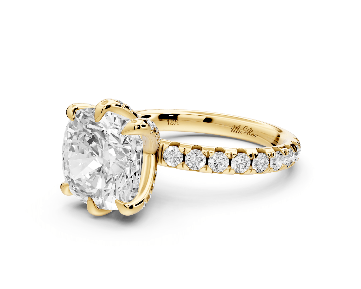 Elise - 4ct 18k yellow gold cushion diamond 6 - Talon Prong Diamond Crown with Pavé Engagement Ring - Mr. Alex Jewelry