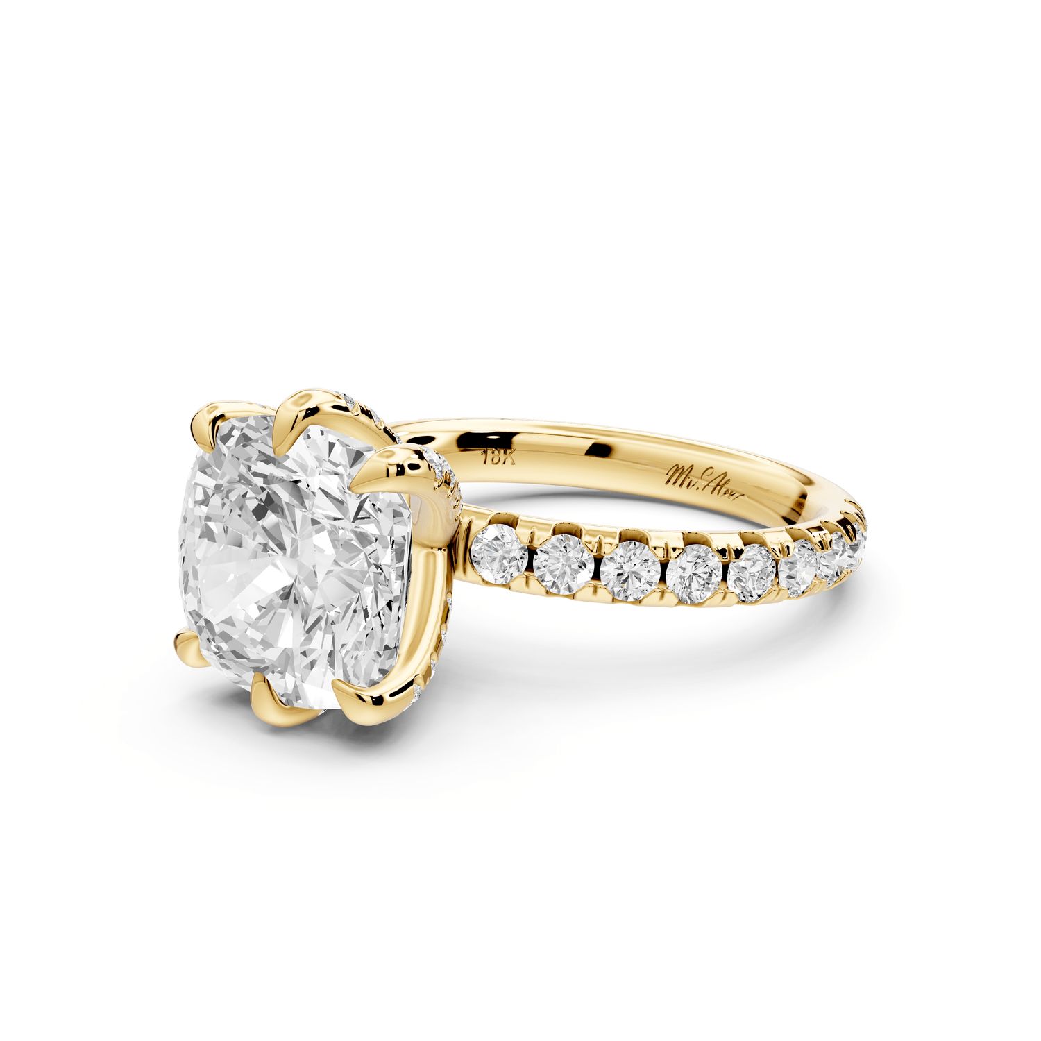 Elise - 4ct 18k yellow gold cushion diamond 6 - Talon Prong Diamond Crown with Pavé Engagement Ring - Mr. Alex Jewelry
