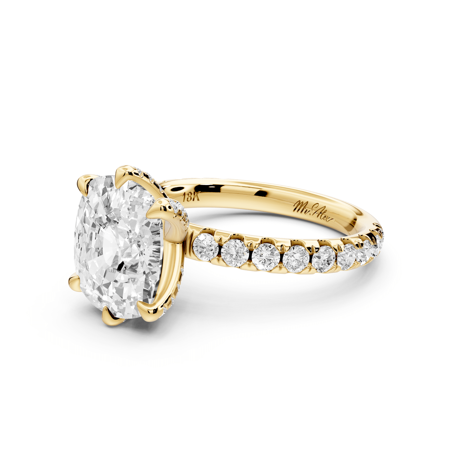 Elise - 4ct 18k yellow gold ecushion diamond 6 - Talon Prong Diamond Crown with Pavé Engagement Ring - Mr. Alex Jewelry