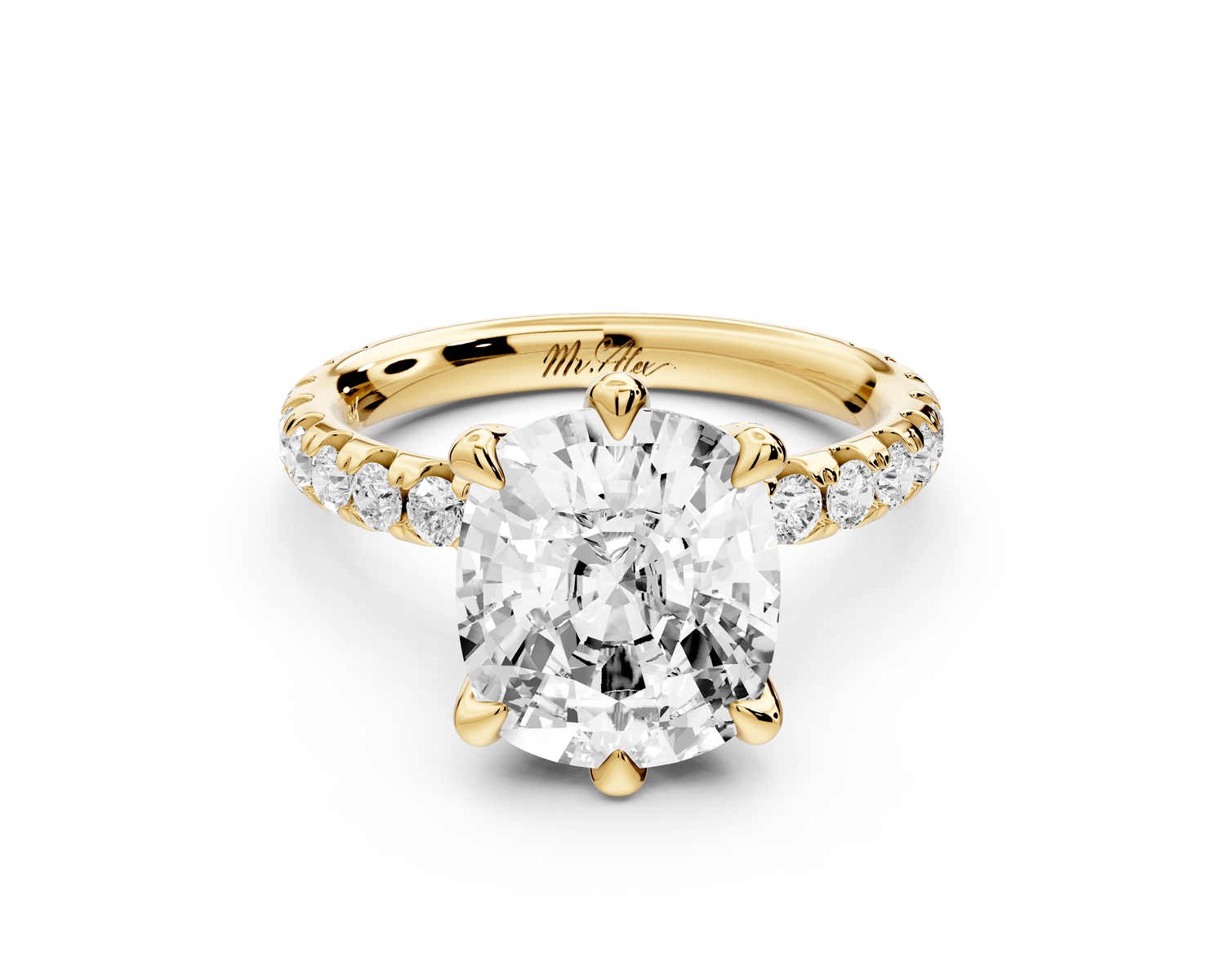 Elise - 4ct 18k yellow gold ecushion diamond 6 - Talon Prong Diamond Crown with Pavé Engagement Ring - Mr. Alex Jewelry