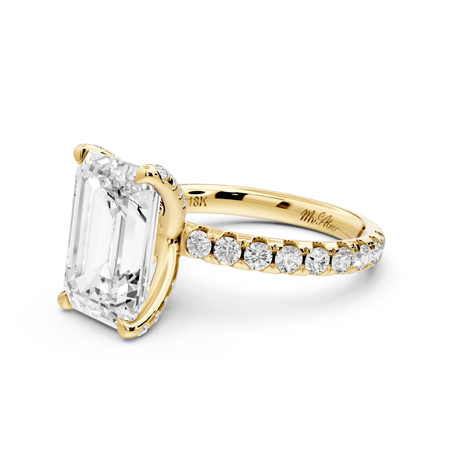 Elise - 4ct 18k yellow gold emerald diamond 6 - Talon Prong Diamond Crown with Pavé Engagement Ring - Mr. Alex Jewelry