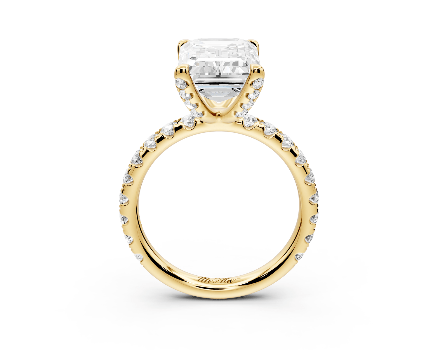 Elise - 4ct 18k yellow gold emerald diamond 6 - Talon Prong Diamond Crown with Pavé Engagement Ring - Mr. Alex Jewelry