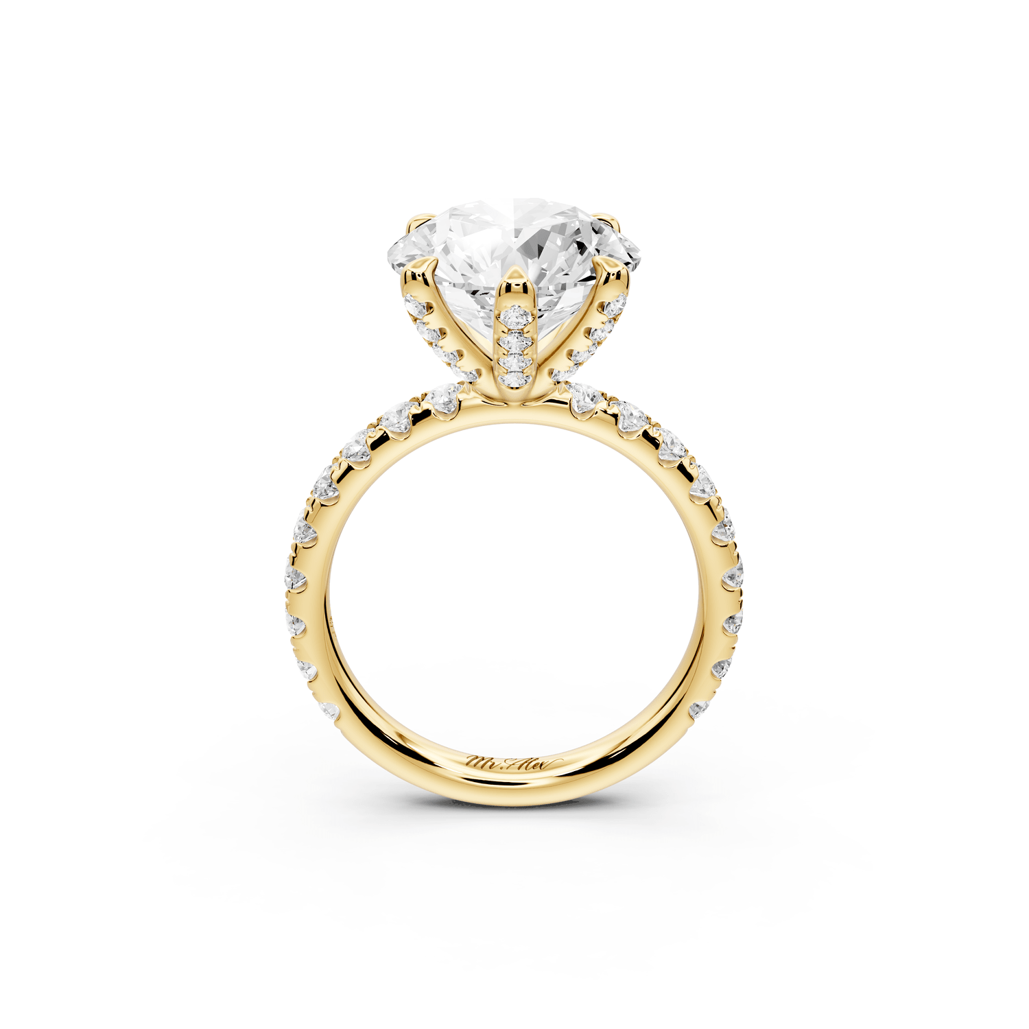 Elise - 4ct 18k yellow gold round diamond 6 - Talon Prong Diamond Crown with Pavé Engagement Ring - Mr. Alex Jewelry