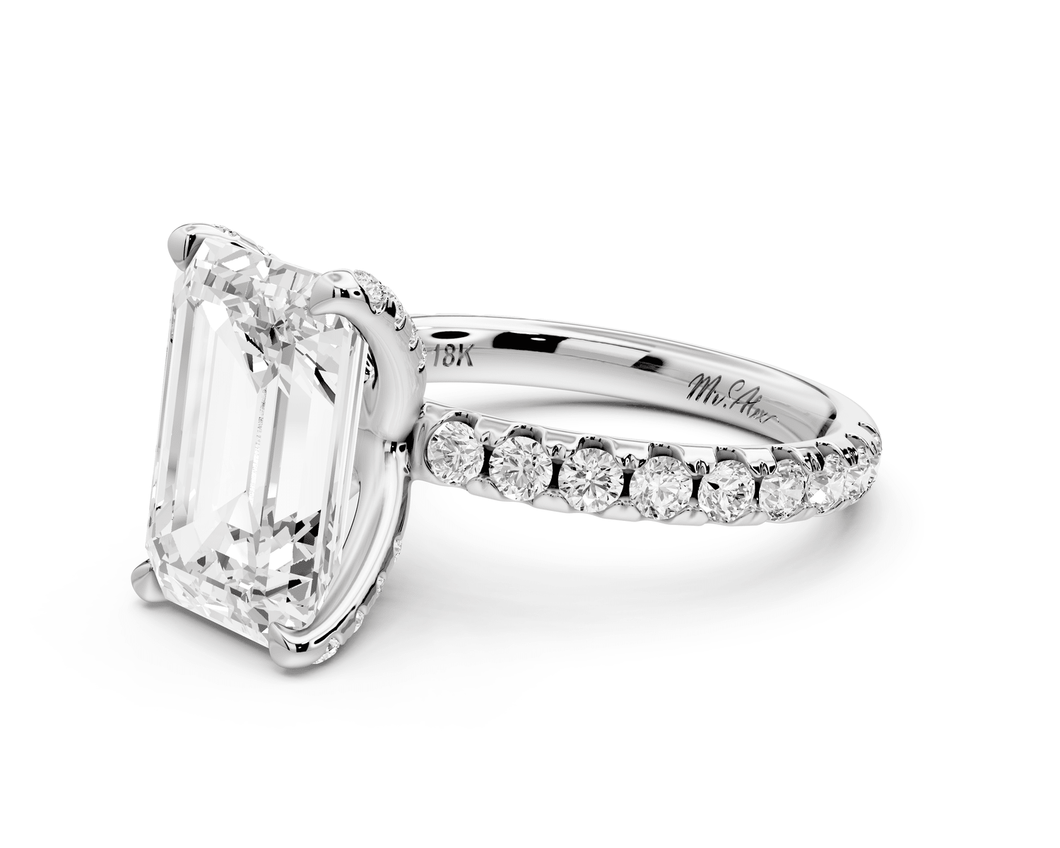 Elise - 4ct platinum emerald diamond 6 - Talon Prong Diamond Crown with Pavé Engagement Ring - Mr. Alex Jewelry